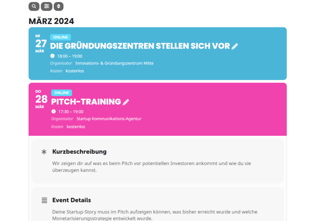 Startup Events Event-Kalender Veranstaltungen Termine