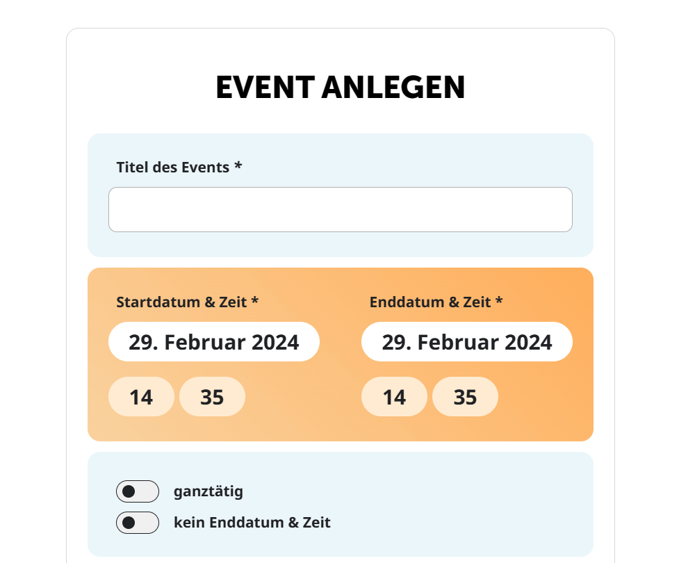 Startup Events Terminpflege Event-Manager Termine eintragen